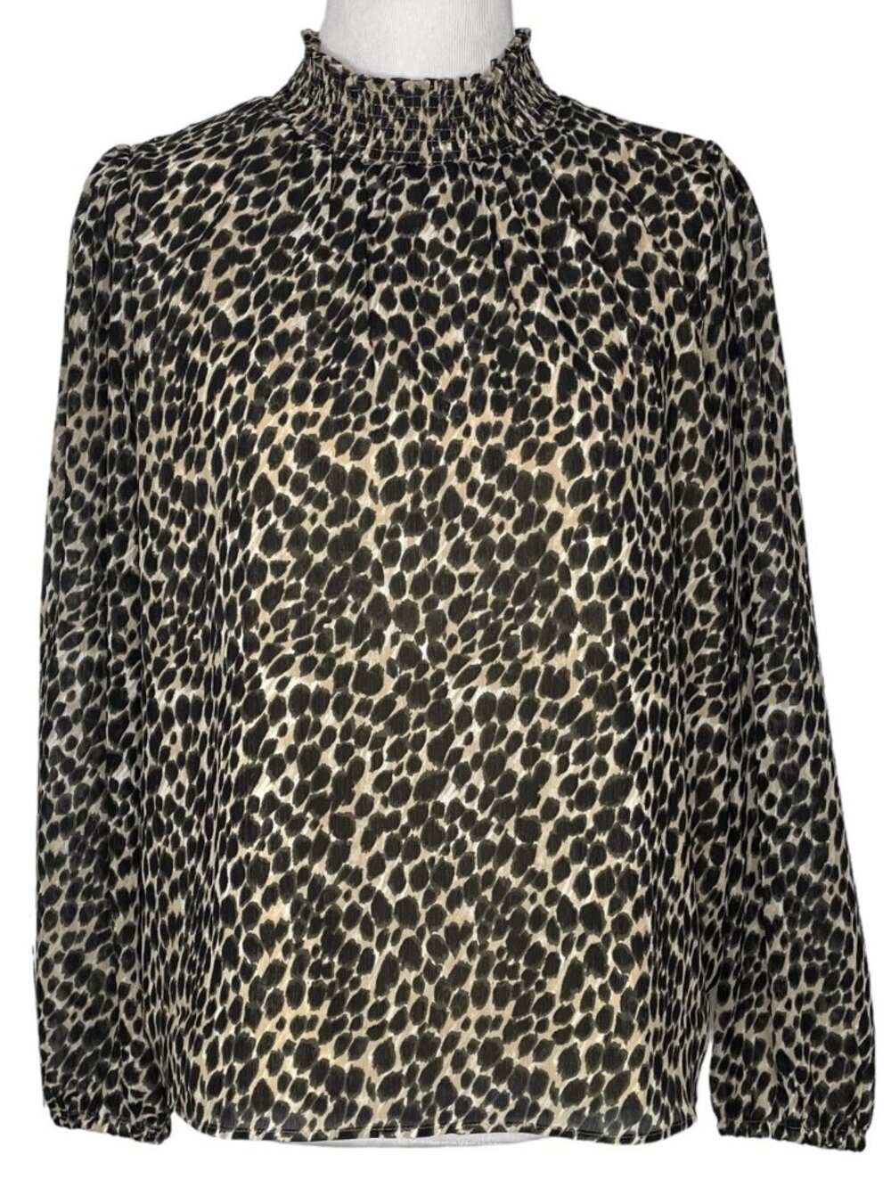 J.Crew Womens Blouse Size Small Mock Neck Animal Print Long Sleeve Elastic NWT